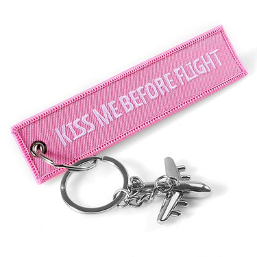 Pink Kiss Me Before Flight Embroidery Keychain THE AVIATOR